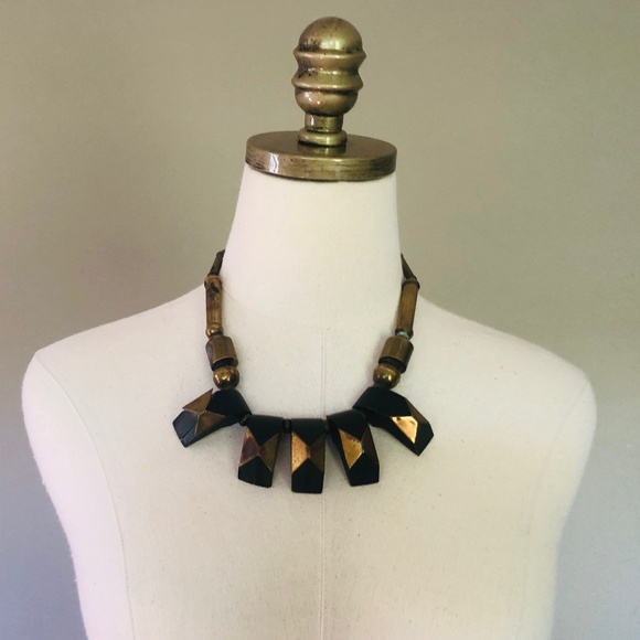 Wood Metal Copper Tone Necklace - Picture 2 of 5